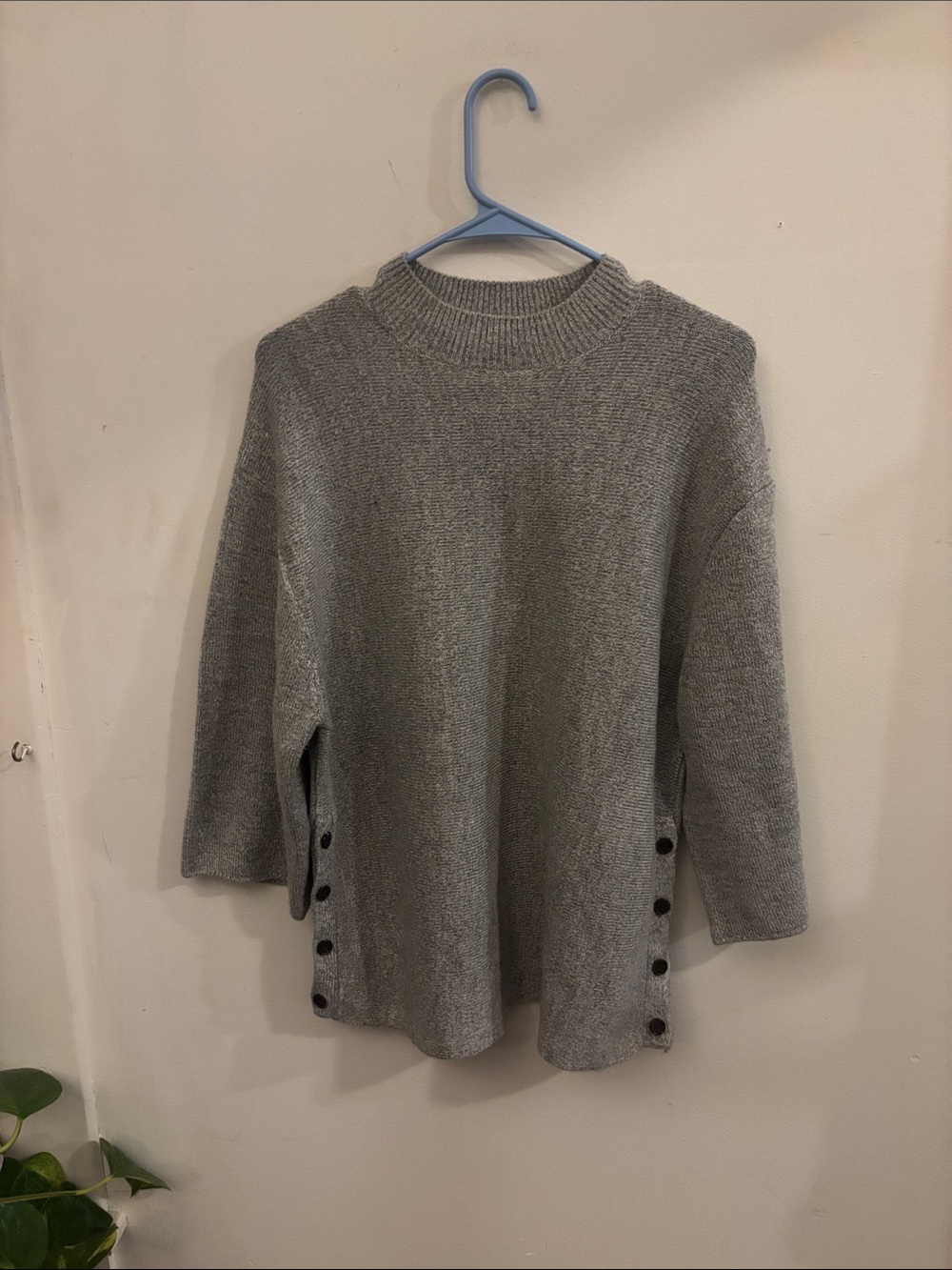 Premise Gray Mock Neck Side Button Sweater M Cozy Soft